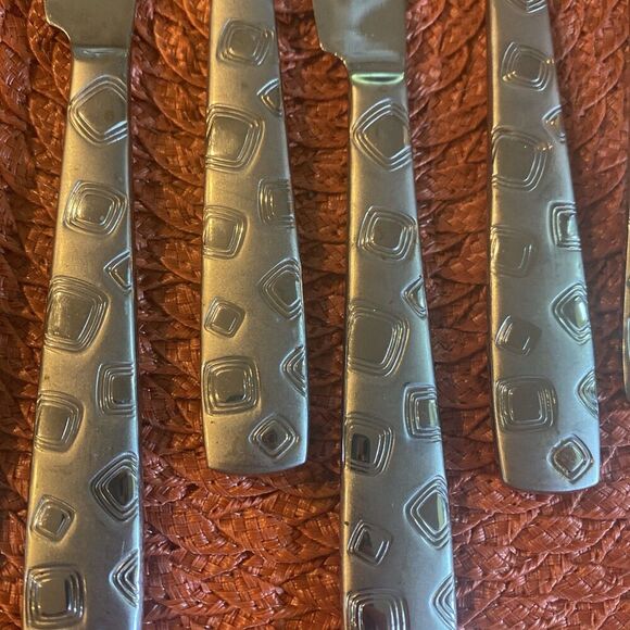 Cambridge Bedrock Sand Flatware Geometric Mod 3 Salad Fork/2 Dinner Fork/4 Knife - Picture 3 of 9